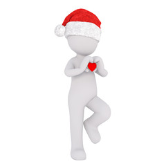3d man in Santa hat with Valentines heart