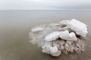 Fototapeta na wymiar Landscape of a small formation of ice in clear sea.