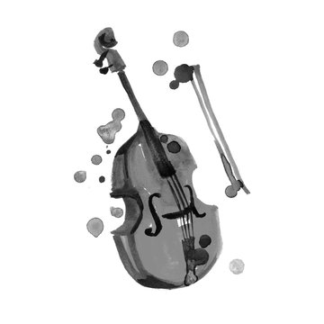 Watercolor violin isolated. Painted design element. Music, classic, creation.