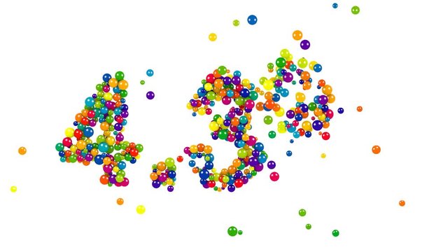 3D digits four point three percent made of bright colorful balls on pure white background