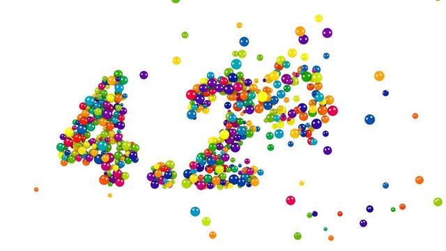 Four point two percent sign 3D digits of bright colored marbles isolated on white background