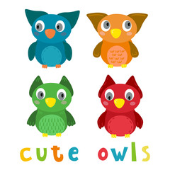 Cute Vector owls in cartoon style. vector print
