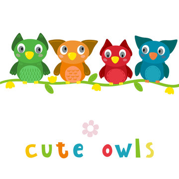 Cute Vector owls in cartoon style. vector print