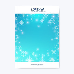 Fototapeta na wymiar Modern vector template for brochure leaflet flyer cover catalog magazine or annual report. Christmas and Happy New Years Layout in A4 size. Winter background with snowflakes.