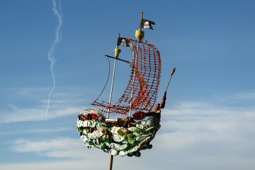 A pirate ship from plastic scraps. The idea of recycling