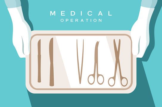 Assistant of the surgeon holds surgical instruments