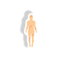 Patients point on the human body Vector paper sticker various symptoms of Malaria on the human