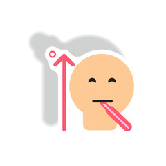 Vector paper sticker various symptoms of Malaria on the human man with high temperature and thermometer in mouth