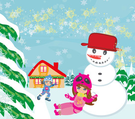 girls playing in a winter day