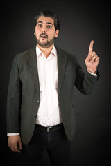 Handsome man doing different expressions in different sets of clothes: idea