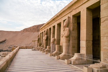 LUXOR, EGYPT  Ancient Deir el-Bahari or Dayr al-Bahri is a complex of mortuary temples and tombs located on the west bank of the Nile, opposite the city of Luxor, Egypt. 