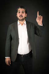 Handsome man doing different expressions in different sets of clothes: want to speak