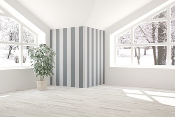 White living room interior with flower