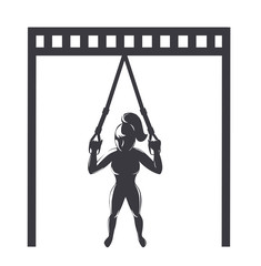 Trx training icon. Girl doing workout with fitness straps. Vector illustration