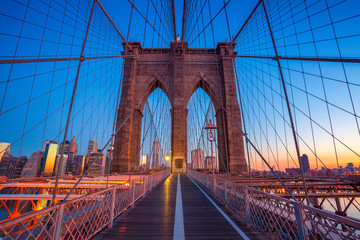 Brooklyn Bridge in New York City. Cityscape image of Brooklyn Bridge with Manhattan skyline in the background.