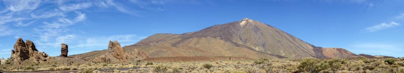 Teide volcano and Garcia Rocks with Cinchado rock on Tenerife.