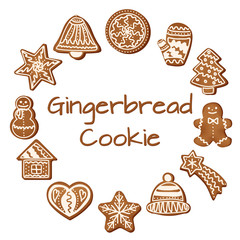 Set of gingerbread cookies on a white background.