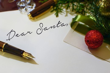 writing letter to Santa Claus Christmas Card Elegant Business with tree and ornament gift card