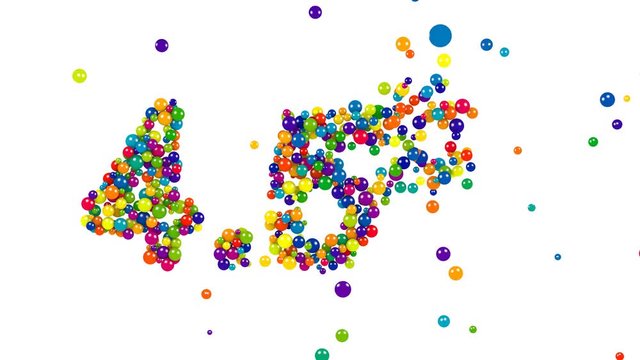 Four point five percent sign made of bright marbles of different colours on white background