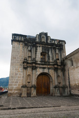 Fototapeta premium Exterior of Las Capuchinas, 18th-century church & convent ruins, in colonial city & UNESCO World Heritage Site of Antigua.