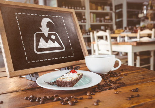 Chalkboard Tablet with Dessert and Coffee Mockup