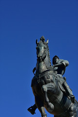 Obraz premium Bartolomeo Colleoni equestrian statue, famous renaissance soldier of fortune, in Venice (with copy space)