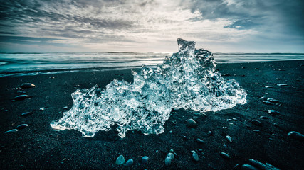 Ice on the beach near Jokulsarlon Lagoon in Southern Iceland