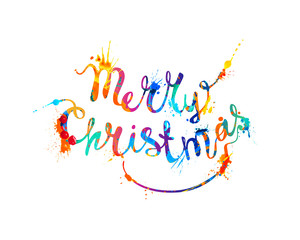 Merry Christmas. Hand writing splash paint