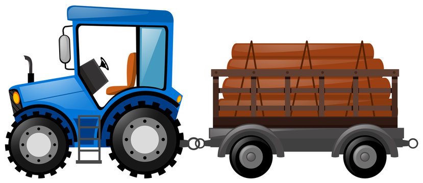 Blue tractor loaded with logs