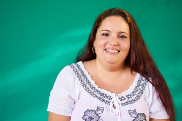 Real People Portrait Happy Overweight Hispanic Woman Laughing