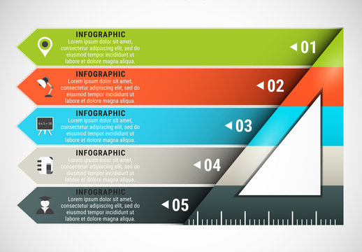 Triangular Ruler Element Infographic with Grayscale Icon Set