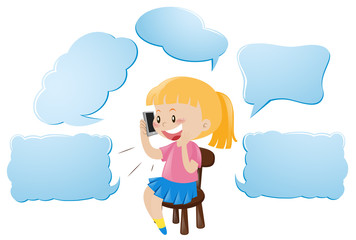 Speech bubble template with girl talking on phone
