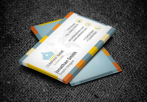 Business Card with Three-Color Checkered Border Design Layout