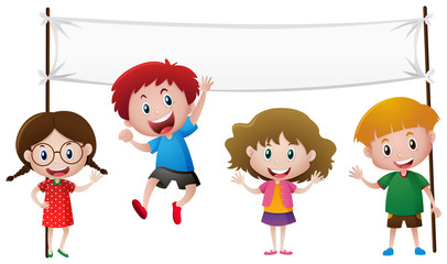 Banner template with four happy kids