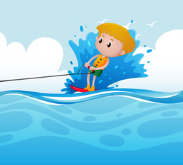 Scene with boy doing water ski