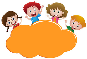 Border template with four happy kids