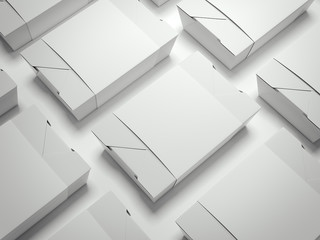 Set of foodboxes with blank labels in studio. 3d rendering