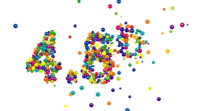 3D marbles of bright colors make four point eight percent sign isolated on white background