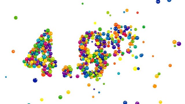The digits four point nine percent made of shiny colored 3D marbles on white background