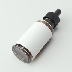 White glass bottle with brown liquid. 3d rendering