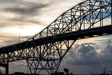 A sunset view of the Corpus Christi Harbor Bridge