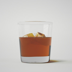 Glass of whiskey with ice. 3d rendering