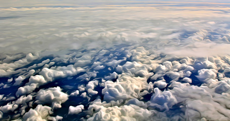 Fototapeta premium White cumulus clouds with a bird's-eye view. Illustration