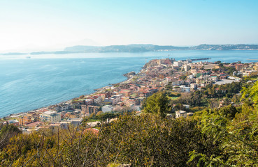 Naklejka premium landscape of the gulf of Pozzuoli and Pozzuoli town, Naples, Campi Flegrei, Italy