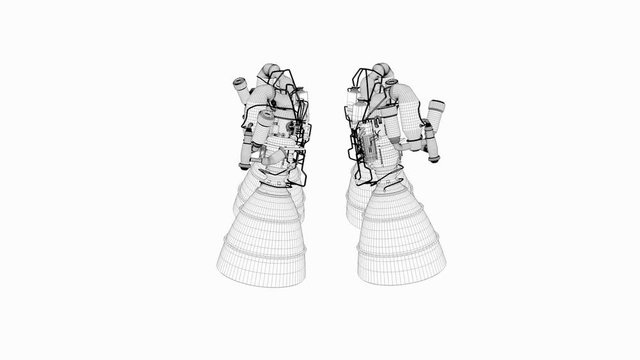Computer generated, 3d wireframe Artist concept rendering rocket engine model.	