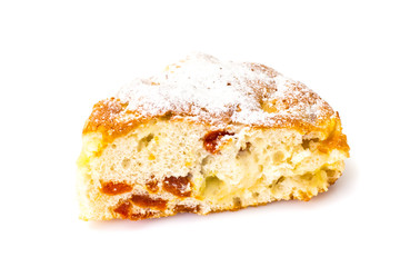 Apple pie with dried apricots on a white background