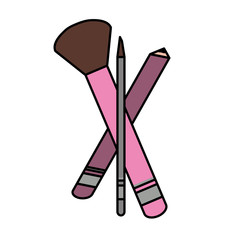  brushes makeup equipment and pencil icon over white background. colorful designvector illustration