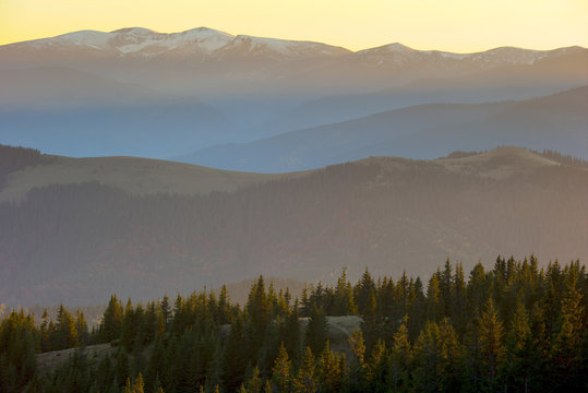 mountain fog sunset sunrise © pyvovarpavlo