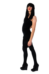 Fototapeta premium Cute transvestite man dressed as woman stands over white background