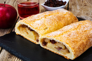 Apple strudel with cottage cheese and raisins
